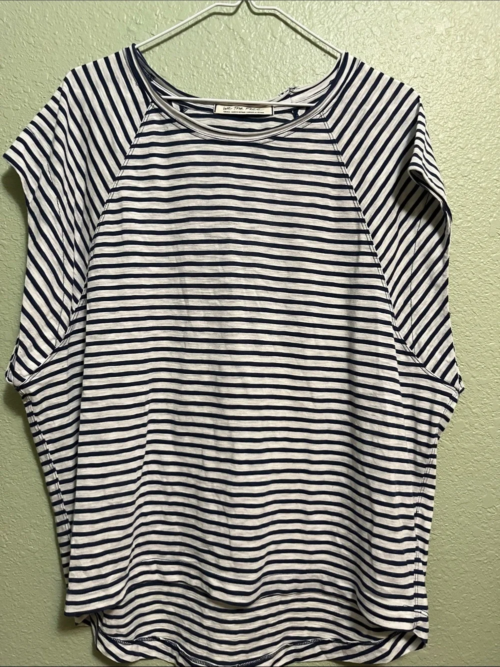 Free People Navy and White Striped Short Sleeve Tee Sz Small Womens